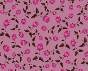 seamless pattern with small roses on pink background