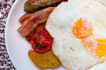 breakfast egg fried ham chicken nugget and sausage in the morning