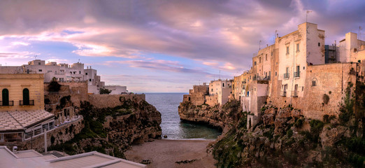 Panoramic sunset in Polignano a Mare