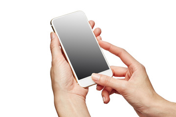 woman hand hold and touch screen smartphone