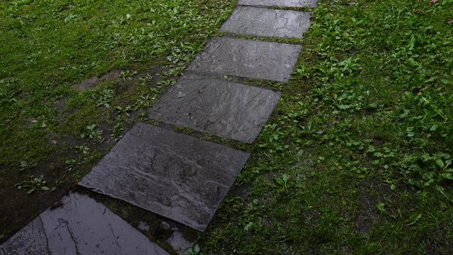 Rain on stone steps