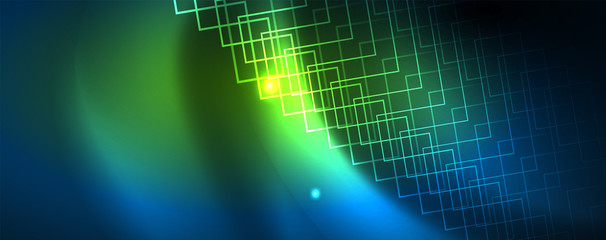 Neon glowing techno lines, hi-tech futuristic abstract background template, vector