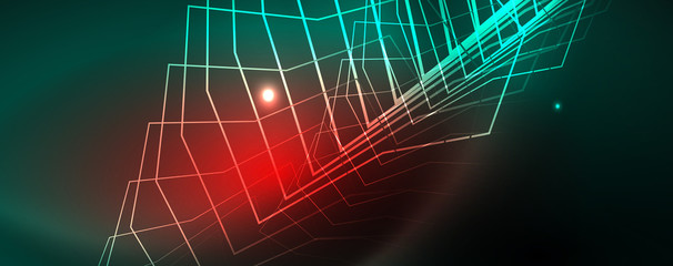 Shiny glowing design background, neon style lines, technology concept, vector