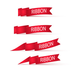 Red ribbons banners. Set of advertising signs.