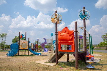 Colorful playground on yard in the park
