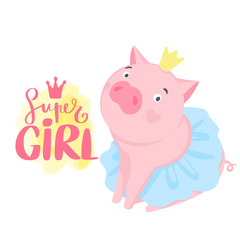 Cute vector pig. Cartoon illustration with funny animal.