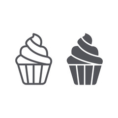 Cupcake line and glyph icon, sweet and food, muffin sign, vector graphics, a linear pattern on a white background.
