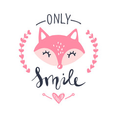 Cute little fox. Vector animal illustration. Hand drawn cartoon fox.