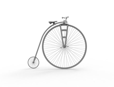 3D rendering of a vintage velocipede isolated on white background