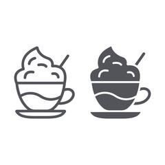 Coffee with cream line and glyph icon, coffee and cup, coffee with foam sign, vector graphics, a linear pattern on a white background.