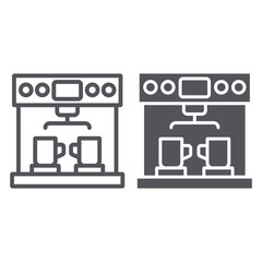 Coffe machine line and glyph icon, coffee and appliance, coffeemaker sign, vector graphics, a linear pattern on a white background.