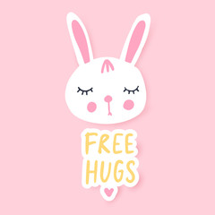 Cute bunny greeting card. Funny illustration. Lovely rabbit.