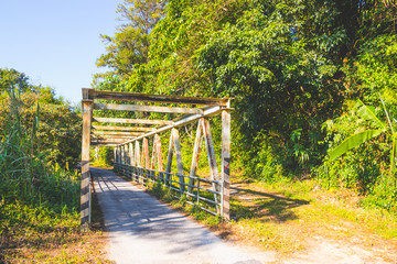 The old metal brigde in forest thailand.