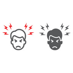 Headache line and glyph icon, body and pain, head pain sign, vector graphics, a linear pattern on a white background.