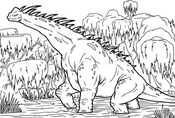 Outline Brontosaurus Dinosaur Illustration, Coloring page, A4