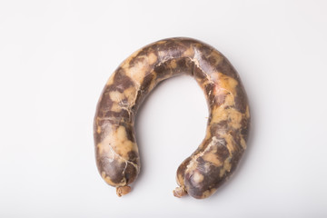 Food, national cuisine and delicious concept - sausage made with horse meat