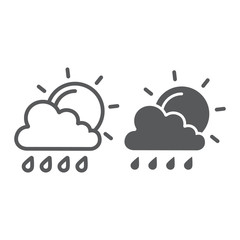 Sun and rain line and glyph icon, weather and forecast, cloud and sun sign, vector graphics, a linear pattern on a white background.