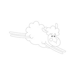 Black and white sketch of a flying sheep.