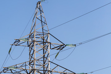 high-voltage steel tower for transmission of electricity over a distance of outdoor