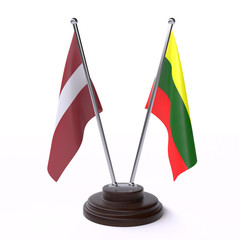 Latvia and Lithuania, two table flags isolated on white background. 3d image