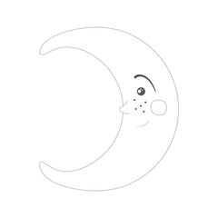 Black and white sketch of a smiling moon.