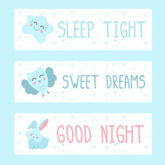 Set of bookmark with doodle characters and elements.