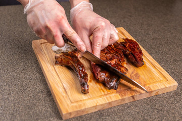 food, delicious and craft concept - serving of grilled steak