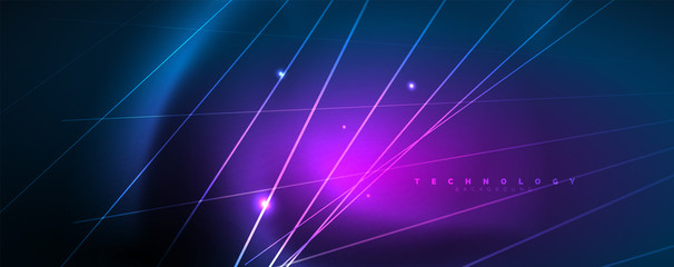 Fototapeta na wymiar Neon blue glowing lines, magic energy space light concept, abstract background wallpaper design
