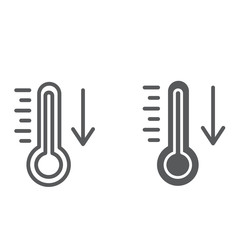 Temperature falling line and glyph icon, thermometer and forecast, cold temperature sign, vector graphics, a linear pattern on a white background.