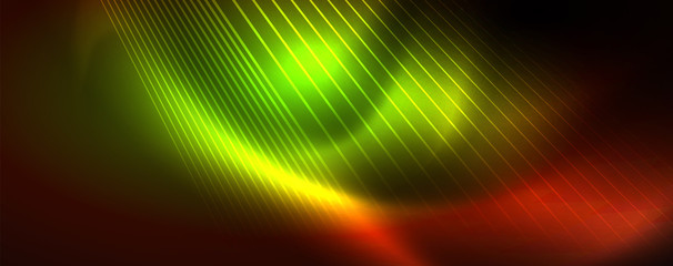 Shiny color neon light with lines, abstract wallpaper, shiny motion, magic space light. Techno abstract background