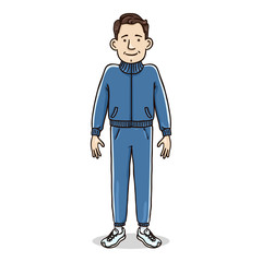 Obraz premium Vector Cartoon Character - White Man in Blue Sport Suit