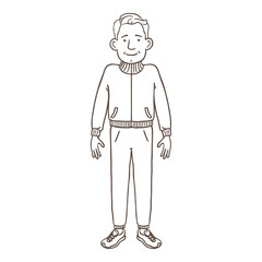 Vector Outline Character - White Man in Blue Sport Suit and Running Shoes