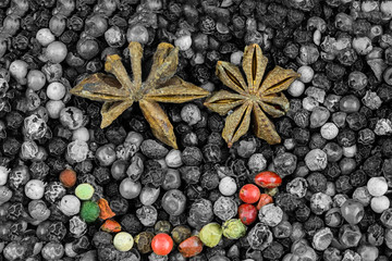 spices composition star anise multicolored peppercorn face smile culinary design