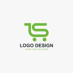 Fototapeta premium Trolley shope and letter S logo vector. Abstract business logo design.