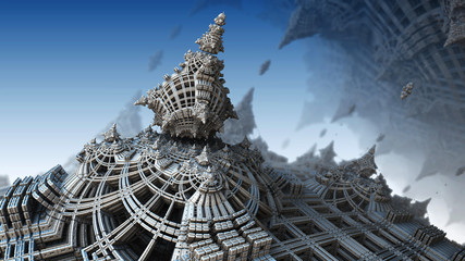 Abstract background, fantastic 3D blue metallic structures.