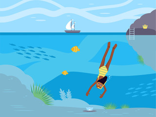 Scuba diving hobby flat vector illustration