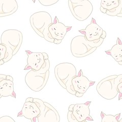 Fototapeta premium Cute Cats Pet Seamless Icons, Pattern And Background