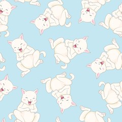 Obraz premium Cute Cats Pet Seamless Icons, Pattern And Background