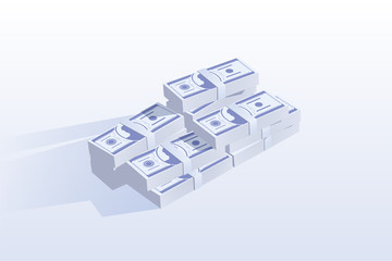 Cash heap, pile isometric vector illustration