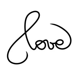 Abstract black love sign. Hand drawn lettering with romantic phrase. Vector illustration inscription on white background. Calligraphy wedding invitation card. Hand written text, holiday greeting card.