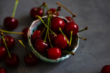 Organic cherry fruits in a bowl