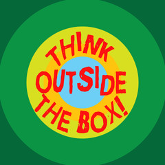 Writing note showing Think Outside The Box. Business photo showcasing Be unique different ideas bring brainstorming Circles on Top of Another Multi Color Round Shape photo Copy Space