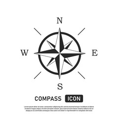 Compass icon. Location symbol. West north south east indicator. Navigation element.