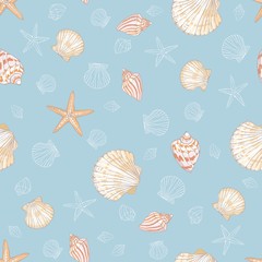 Seashell seamless pattern. Scallop vector background.