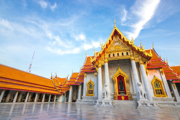 Fototapeta na wymiar The Marble Temple , Wat Benchamabophit Dusitvanaram in Bangkok, Thailand. Unseen Thailand.