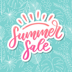 Vector word sale .Letters made of flowers and leaves Summer sale Holiday Flyer Banner Poster Summer sales
