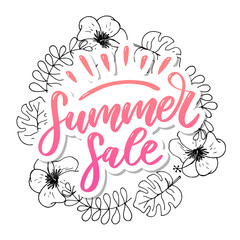 Vector word sale .Letters made of flowers and leaves Summer sale Holiday Flyer Banner Poster Summer sales