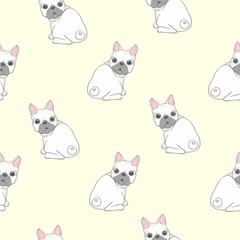 Fototapeta premium Dog seamless pattern french bulldog paw vector repeat background tile cartoon wallpaper isolated black