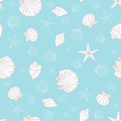 Seashell seamless pattern. Scallop vector background.