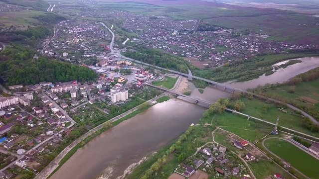 Aerial view of town of Halych, old Ukrainian capital in Ivano-Frankivsk region, Ukraine.